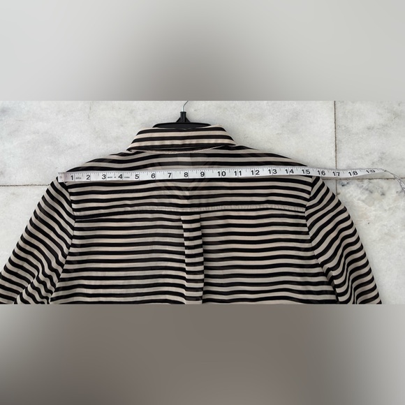 Old Navy Button Up Top Stripe Black Beige Pocket Sheer Women M Minimalist Office - Picture 10 of 11